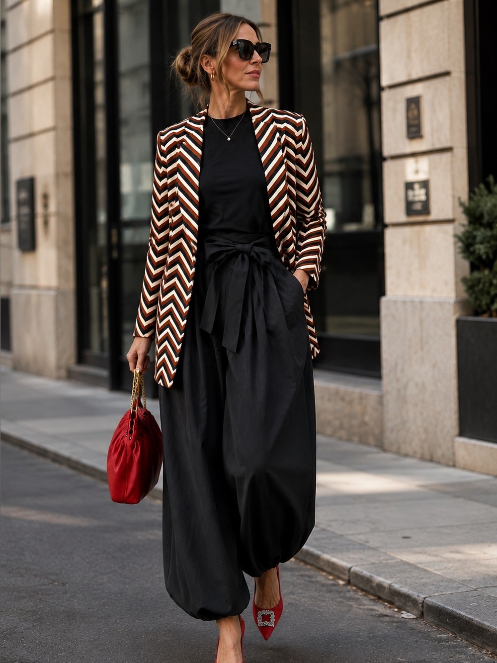 Stylish Chevron Open-Front Jacket in Brown and Cream